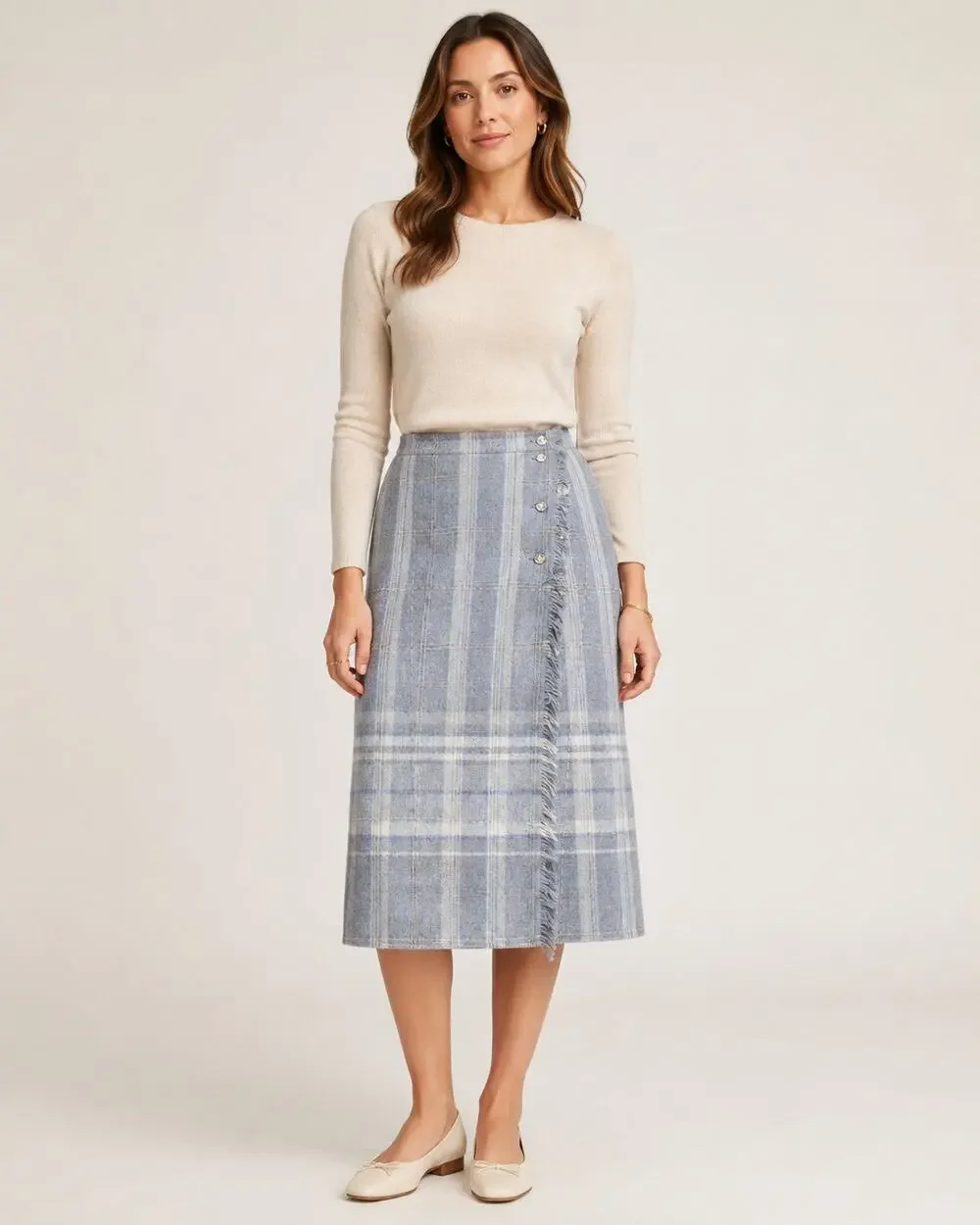 Vintage Handmade Wool Plaid Wrap Skirt Women’s Size 12 Fringe Midi Flaw